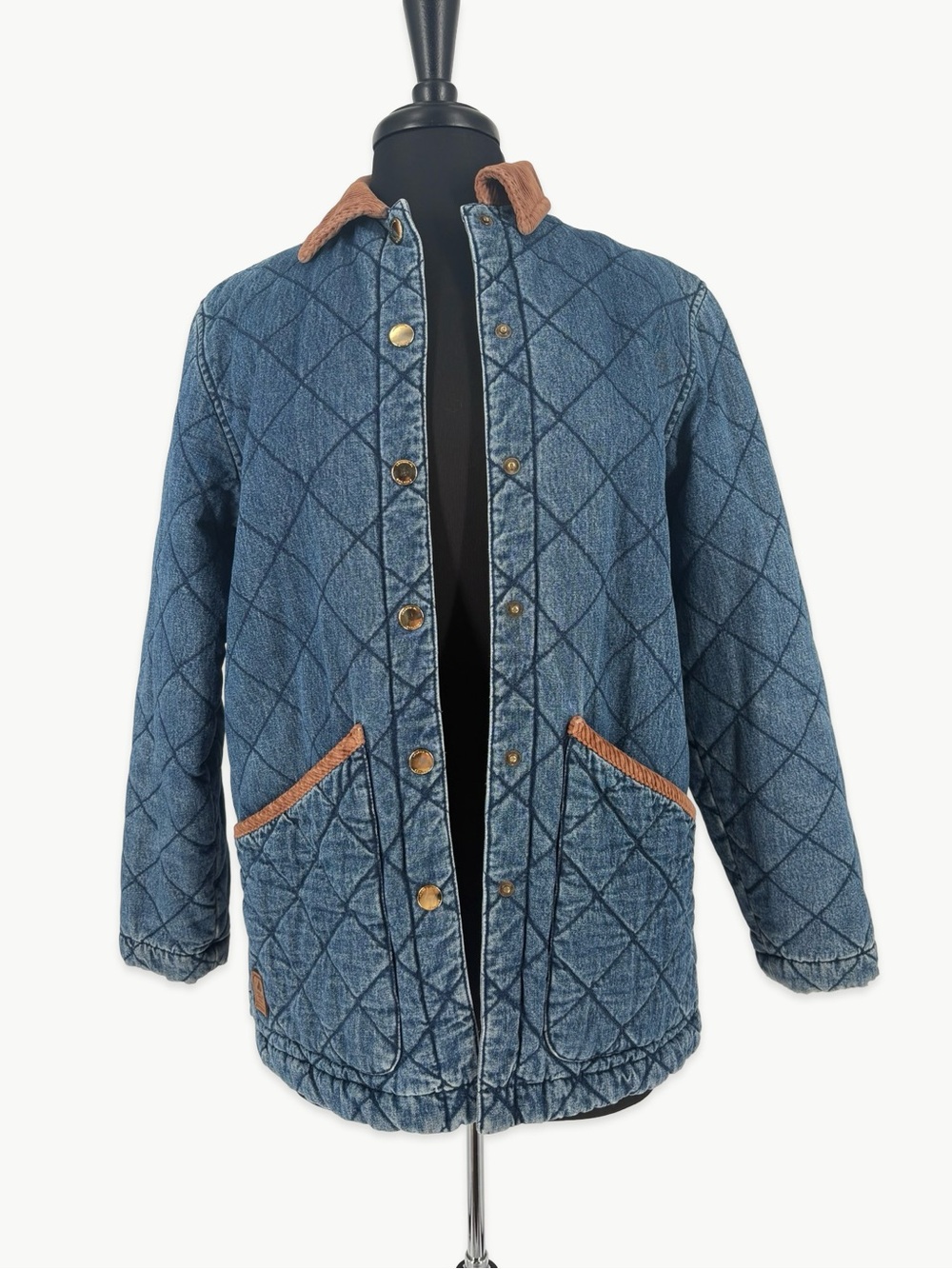 Vintage LRL Ralph Lauren Quilted Denim Chore Barn Jacket Size Small 90s Corduroy - Picture 9 of 16